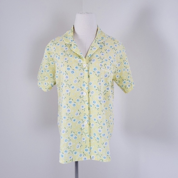 *Free With Purchase* 90s waffle t-shirt pyjama blouse pj's button down - Picture 3 of 13